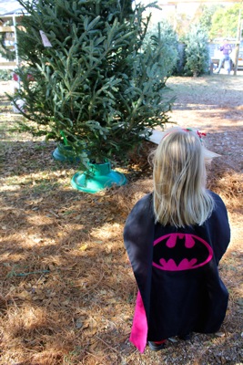 Bat Girl at the Tree Lot